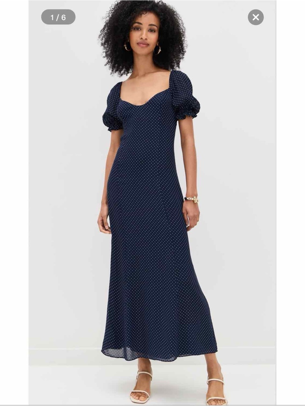 NWT Reformation Gloria Midi Dress in Navy Swiss Dot